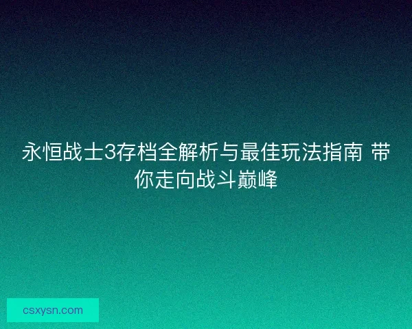 永恒战士3存档全解析与最佳玩法指南 带你走向战斗巅峰
