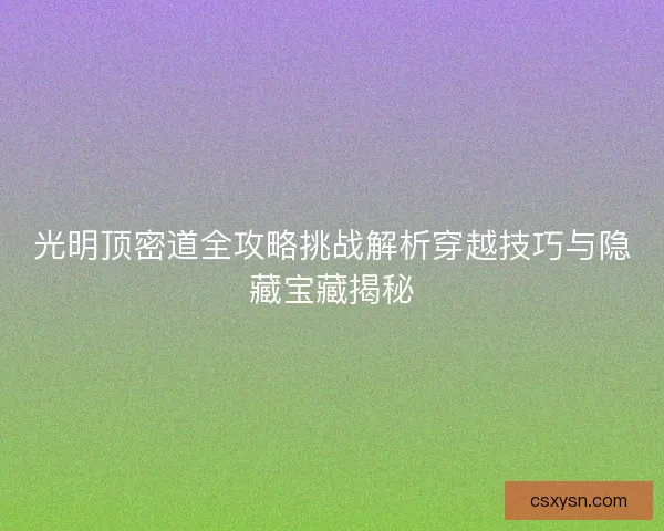 光明顶密道全攻略挑战解析穿越技巧与隐藏宝藏揭秘